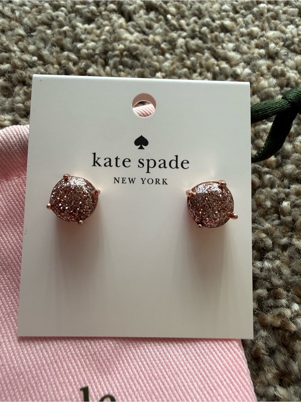 kate spade Rose Gold Glitter Dome Stud Earrings - Pink Glitter